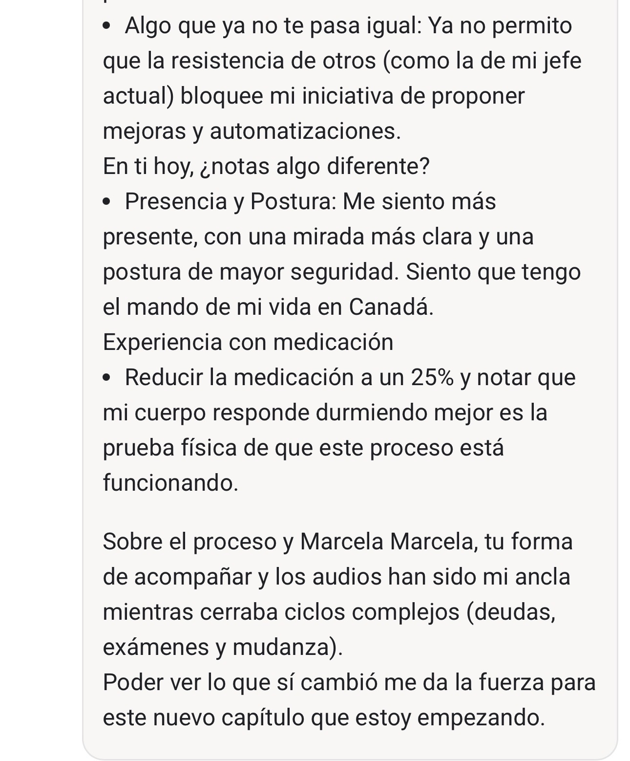 Testimonio de exalumna sobre reducción de medicación